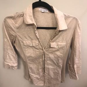 James Perse size 1 side slub tan button down